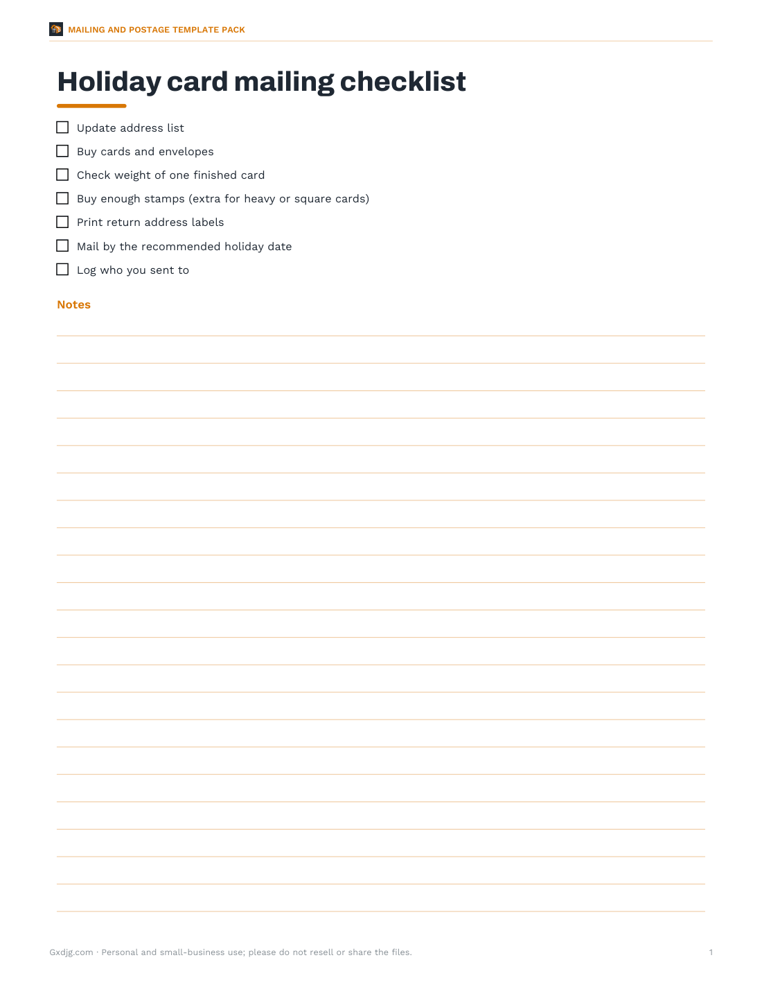 Preview of the first page of Holiday card checklist (PDF/DOCX)